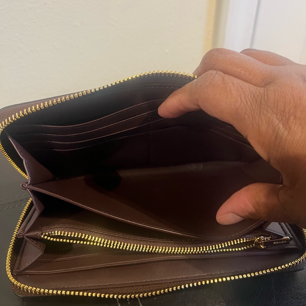 Coach Dark Brown Zip-Around Wallet - Picture 3 of 4